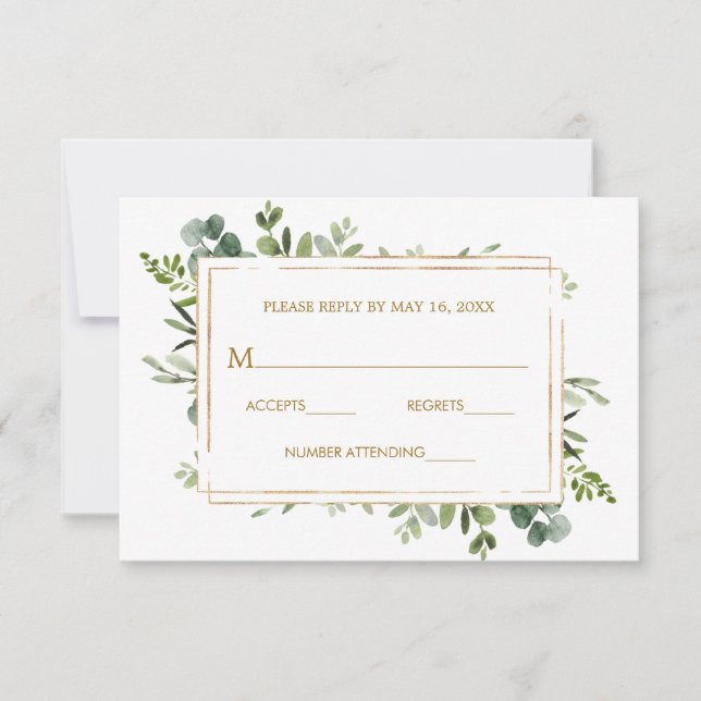 Botanical Gold Greenery Wedding RSVP (Front)