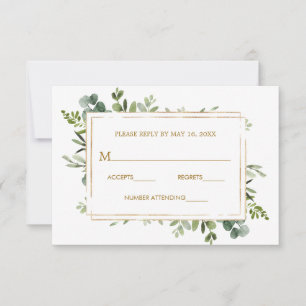 Botanical Gold Greenery Wedding RSVP Card