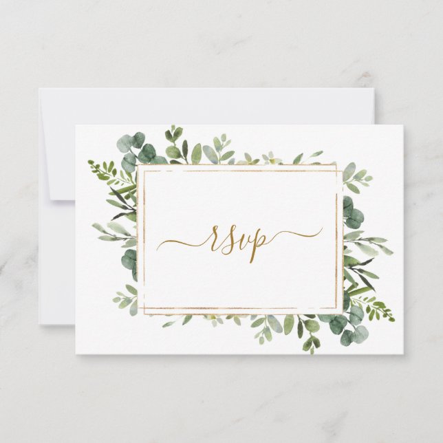 Botanical Gold Greenery Wedding RSVP Card (Front)