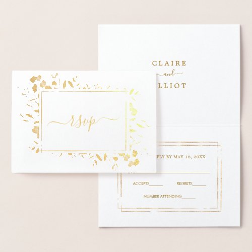 Botanical Gold Greenery Wedding RSVP Foil Card