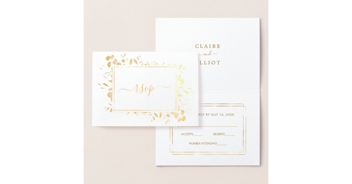 Botanical Gold Greenery Wedding RSVP Foil Card | Zazzle