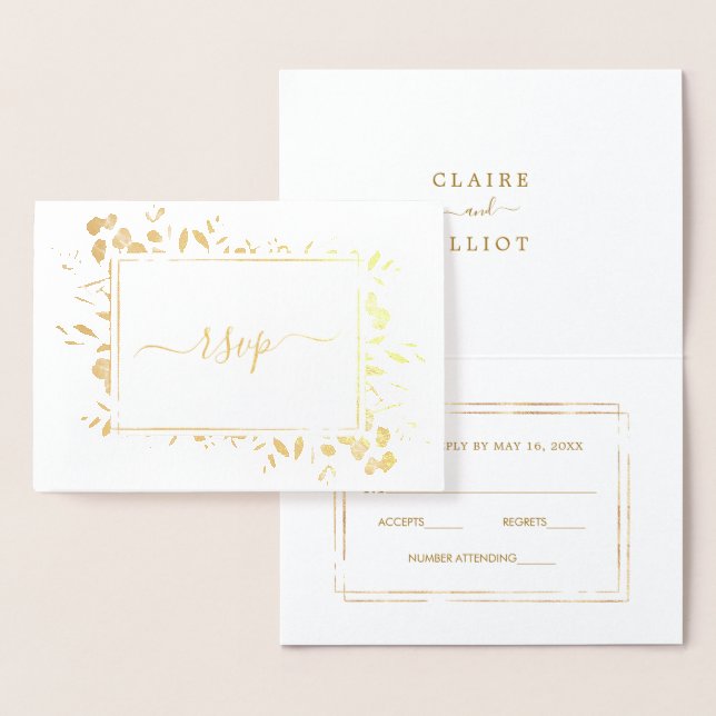 Botanical Gold Greenery Wedding RSVP Foil Card (Display)