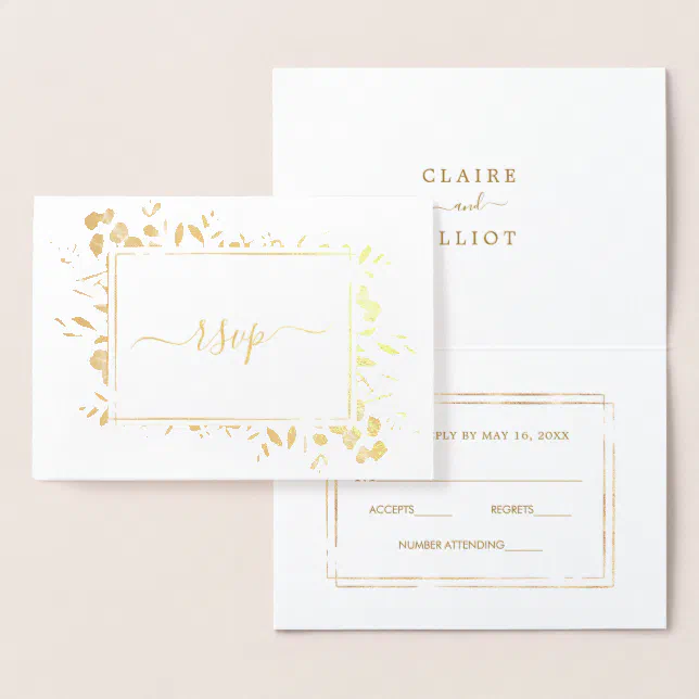 Botanical Gold Greenery Wedding RSVP Foil Card | Zazzle
