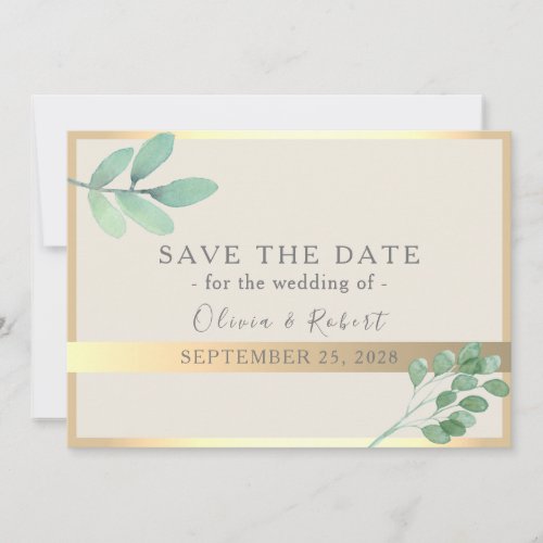 Botanical Gold Greenery Wedding Save The Date