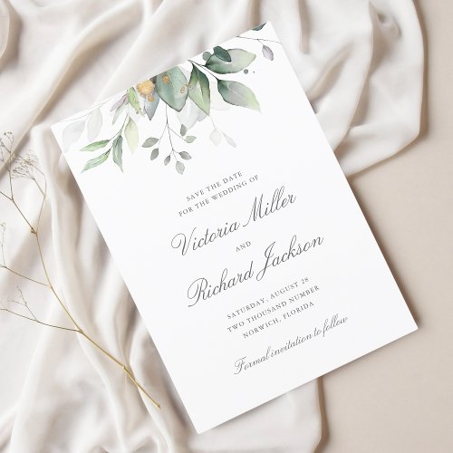 Botanical Gold Greenery Wedding Save The Date