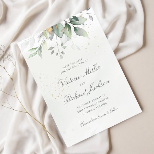 Botanical Gold Greenery Wedding Save The Date