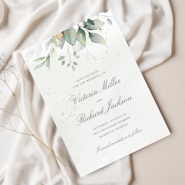 Botanical Gold Greenery Wedding Save The Date (Creator Uploaded)