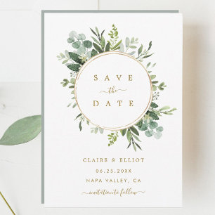 Botanical Gold Greenery Wedding Save the Date Card