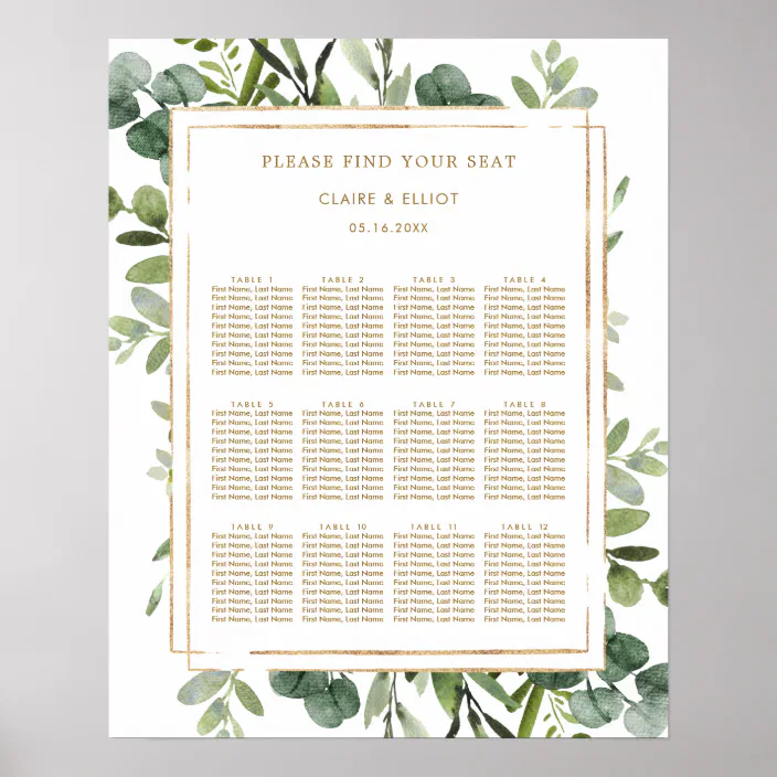 Wedding Table Plan Seating Sign Green Gold Botanical Geometric Frame Wedding Decorations Wedding Seating Chart