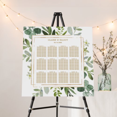 Botanical Gold Greenery Wedding Seating Chart Foam Board