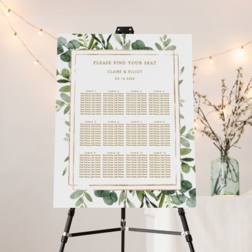 Botanical Gold Greenery Wedding Seating Chart  Foam Board