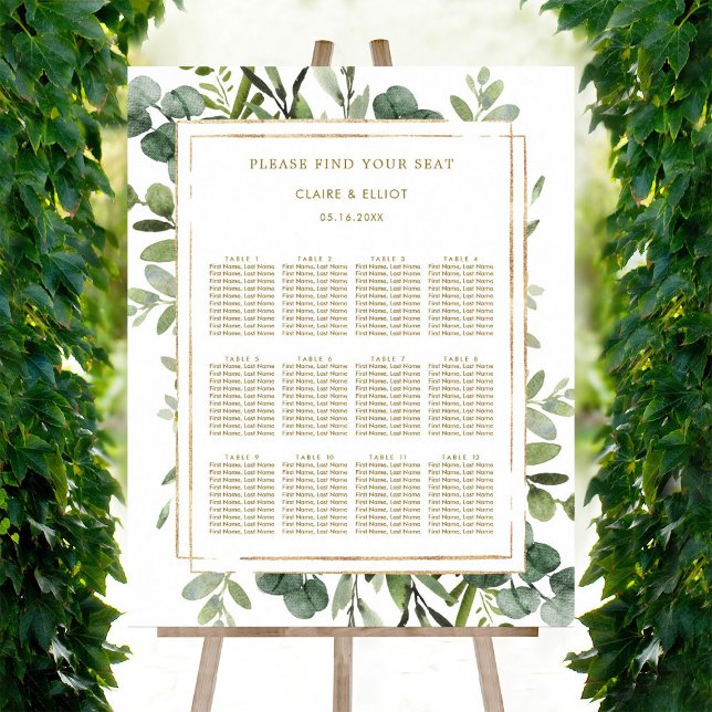 Botanical Gold Greenery Wedding Seating Chart  Foam Board (Creator Uploaded)