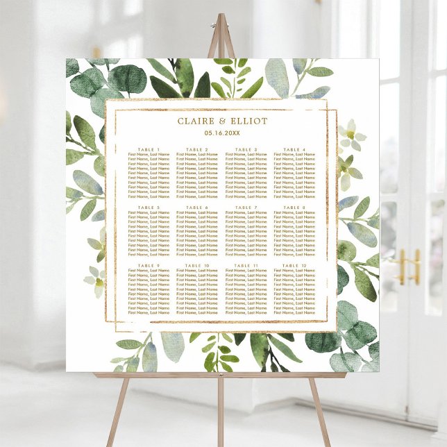 Botanical Gold Greenery Wedding Seating Chart Foam Board (Creator Uploaded)