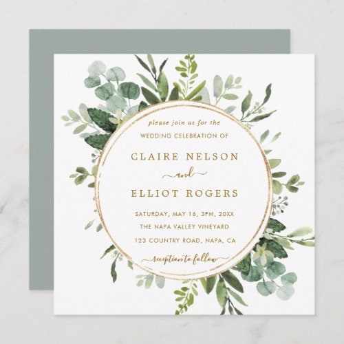 Botanical Gold Greenery Wedding Square Invitation