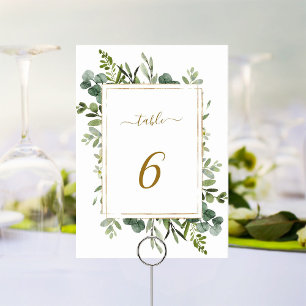 Botanical Gold Greenery Wedding Table Number
