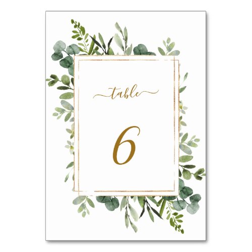 Botanical Gold Greenery Wedding Table Number