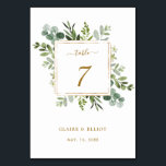Botanical Gold Greenery Wedding Table Number Card<br><div class="desc">This wedding table number card features painted watercolor eucalyptus greenery,  green leaves and a gold square frame. For more advanced customization of this design,  Please click the "Customize further" link.  Matching items are also available.</div>