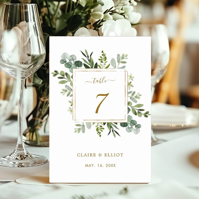 Botanical Gold Greenery Wedding Table Number Card (Creator Uploaded)