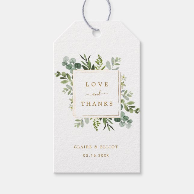 Botanical Gold Greenery Wedding Thank You Gift Tag (Front)
