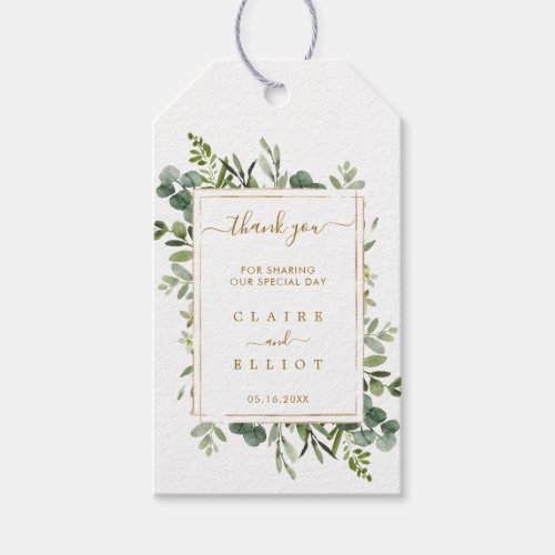 Botanical Gold Greenery Wedding Thank You Gift Tags