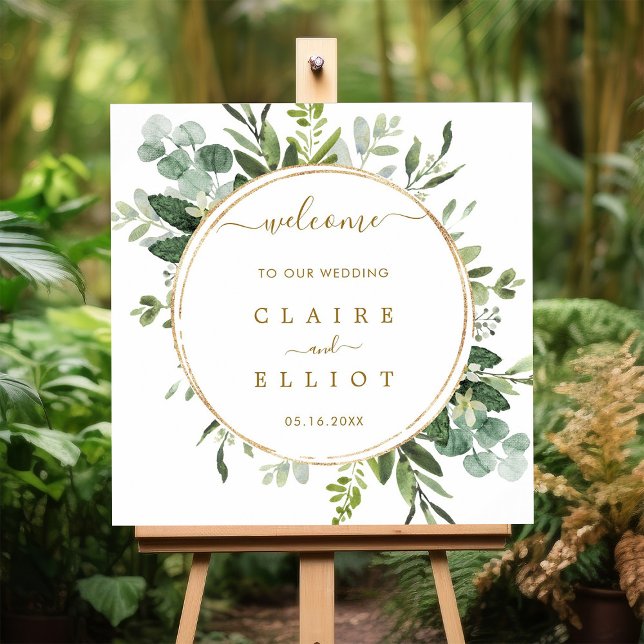Botanical Gold Greenery Wedding Welcome  Foam Board (Creator Uploaded)