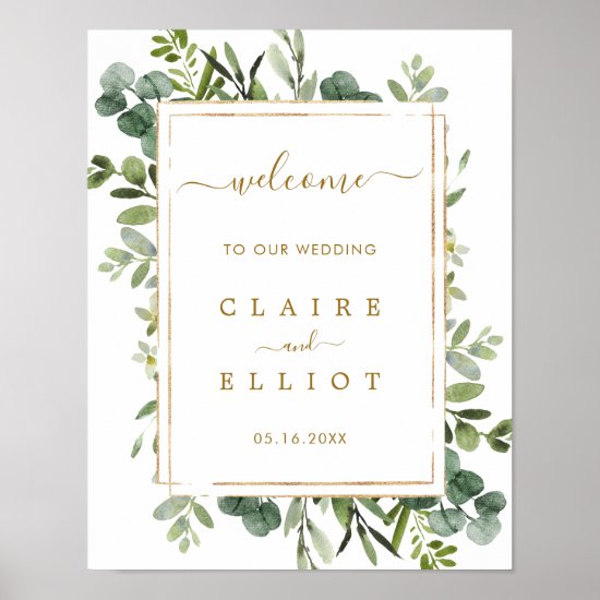 Botanical Gold Greenery Wedding Welcome Sign
