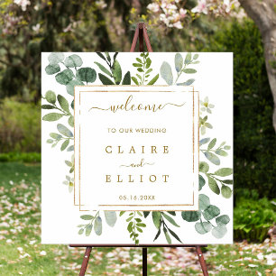 Botanical Gold Greenery Wedding Welcome Sign