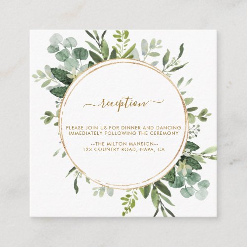 Botanical Gold Greenery Wreath Wedding Reception Enclosure Card