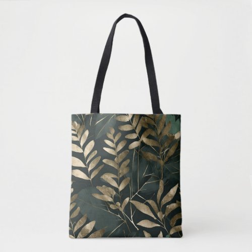 Botanical gold leaf print pattern tote bag