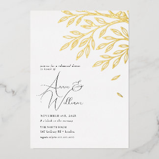 Botanical Gold Leaf Rehearsal Dinner Invitation Foil Invitation