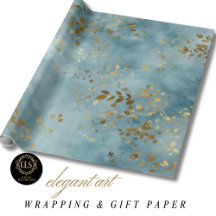 Botanical Gold Leaves Nature Pattern Teal