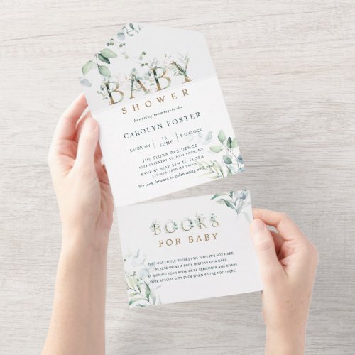 Botanical Gold Letter Boy Baby Shower  All In One Invitation