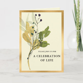 Botanical Gold Photo Memorial Folded Invitation