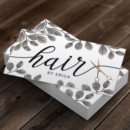 Botanical Gold Scissor Elegant Typography Hair Business Card