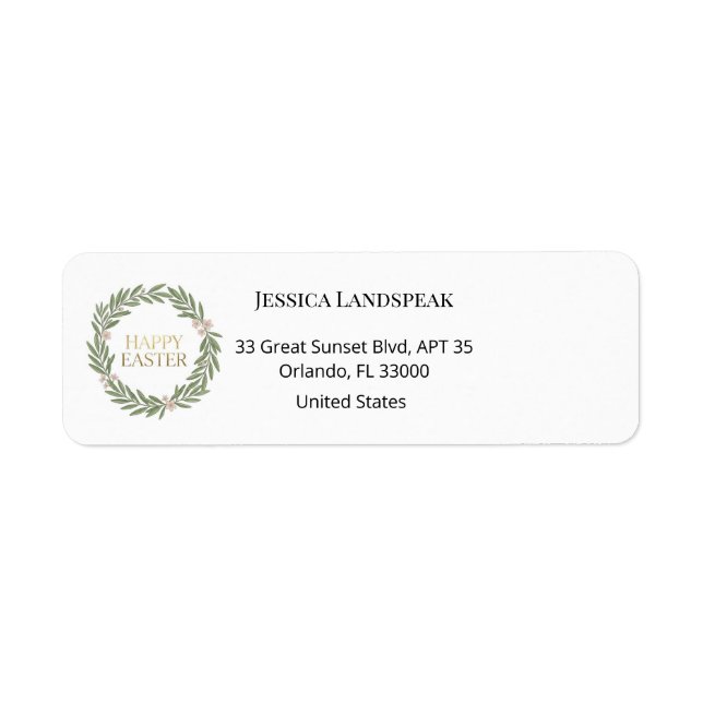 Botanical Gold Wreath & Floral Easter Label (Front)