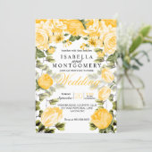 Botanical Golden Yellow Floral Wedding Invitation (Standing Front)