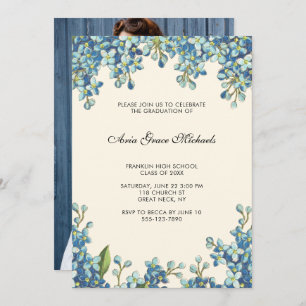 Botanical Graduation Party Photo Invitation Blue