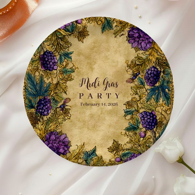 Botanical Grape Mardi Gras Masquerade Paper Plates (Creator Uploaded)