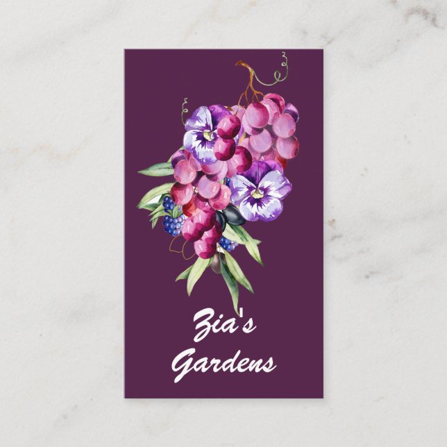 Botanical Grapes, Berries and Flowers Business Card (Front)