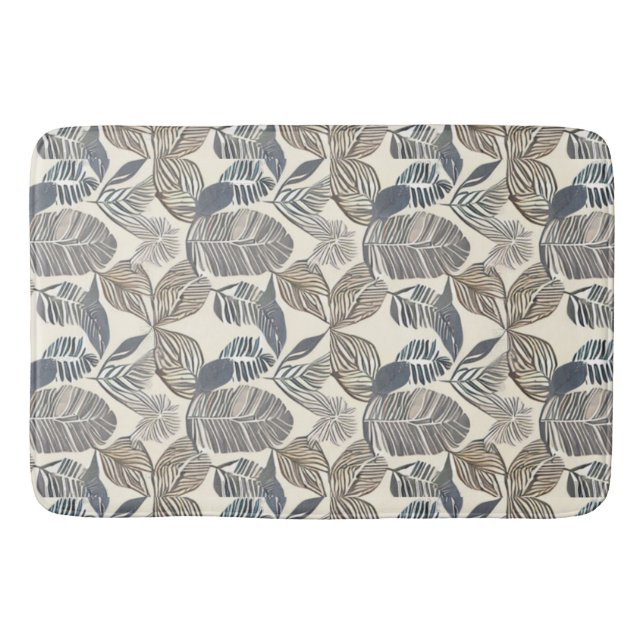 Botanical Gray Leaf Abstract Bath Mat  (Front)