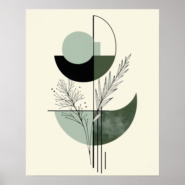 Botanical Green Abstract Geometric Poster (Front)