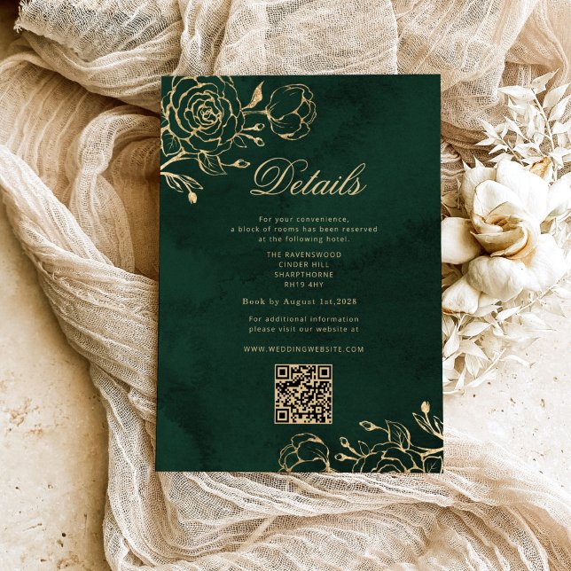 Botanical Green and Gold Wedding QR Details Enclosure Card (Creator Uploaded)