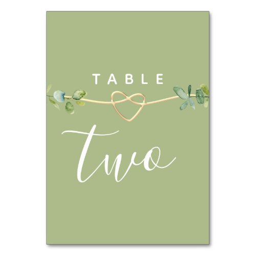 Botanical Green and Gold Wedding Table Number