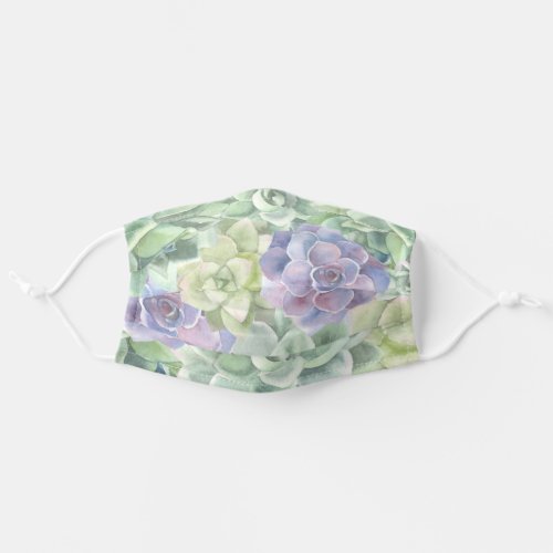 Botanical Green and Purple Watercolor Succulents Adult Cloth Face Mask