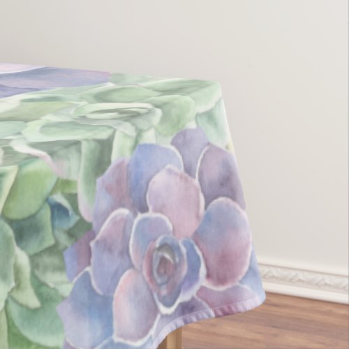 Botanical Green and Purple Watercolor Succulents Tablecloth