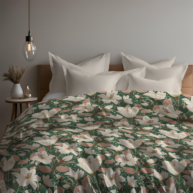 Botanical Green Beige Lily Floral Pattern   Duvet Cover (Creator Uploaded)