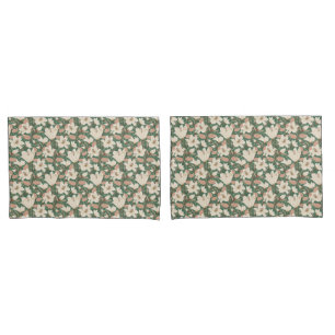 Botanical Green Beige Lily Floral Pattern Pillow Case