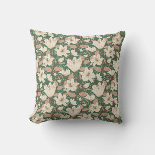 Botanical Green Beige Lily Floral Pattern   Throw Pillow