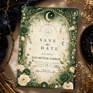 Botanical Green Celestial Wedding Save The Date