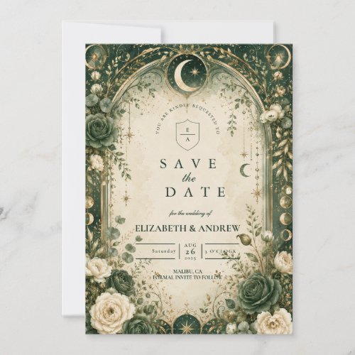 Botanical Green Celestial Wedding Save The Date